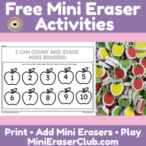 Free Apple Number Stacking Activity with Mini Erasers by Mini Erasers Co.